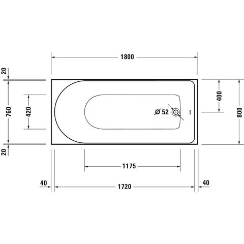 Duravit D-Neo bad 180x80x48.5cm 190liter Wit Hoogglans OUTLETSTORE STORE44357