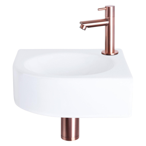 Differnz Cleo pack lave-mains d'angle – 30 x 30 x 10 cm – céramique blanche – robinet droit cuivre SW373157