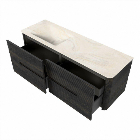 Mondiaz CIRO-DLUX Badkamermeubelset - 140x45x50cm - Solid surface wastafel Ostra - 1 wasbak Links - 1 kraangat - 4 lades - Shadow SW1532465