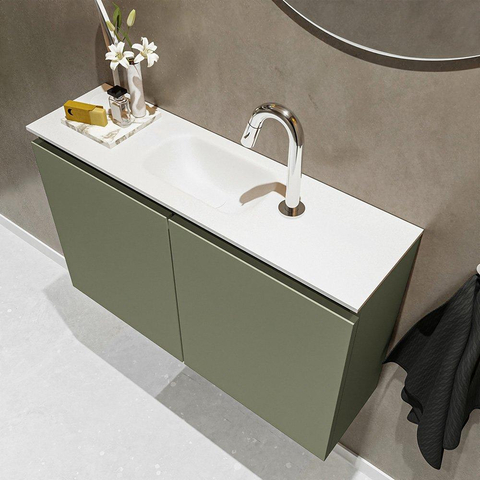 MONDIAZ TURE Toiletmeubel 80x23x50cm met 1 kraangaten 2 deuren army mat Wastafel Eden midden Solid Surface Wit SW474998