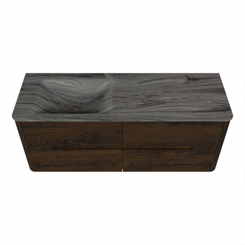 Mondiaz CIRO-DLUX Badkamermeubelset - 130x45x50cm - Solid surface wastafel Sombra - 1 wasbak Links - 1 kraangat - 4 lades - Walnut SW1530771