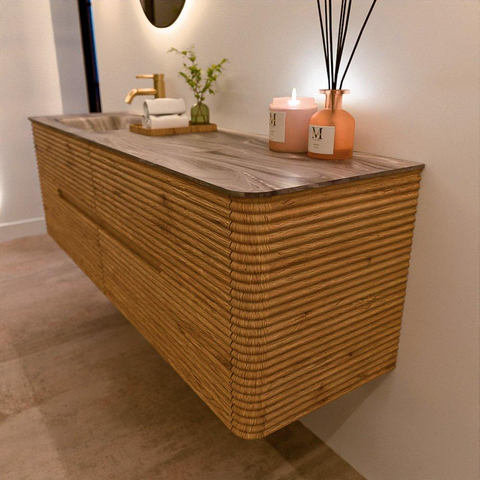 Mondiaz CIRO-DLUX Badkamermeubelset - 160x45x50cm - Solid surface wastafel Sombra - 1 wasbak Links - 1 kraangat - 4 lades - Oak SW1531497