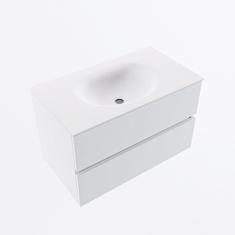 MONDIAZ VICA Meuble de salle de bains 80cm sous-meuble Talc 2 tiroirs. Lavabo MOON central sans trou de robinet, couleur Talc. SW1381801