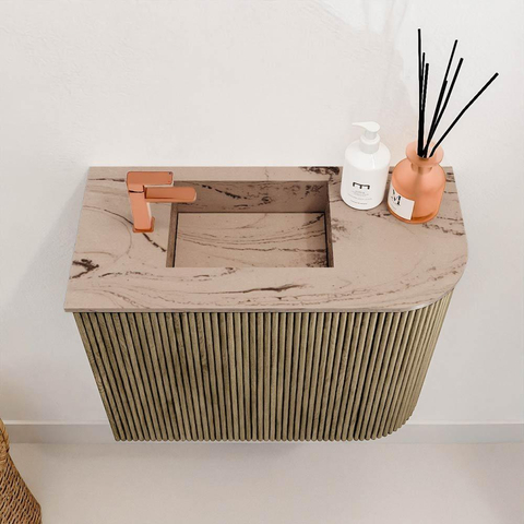 Mondiaz JOYA-DLUX 51.6cm toiletmeubel - ronding rechts kleur Dusk - Wastafel FAYE positie Links 1 kraangat kleur Arena. SW1425755