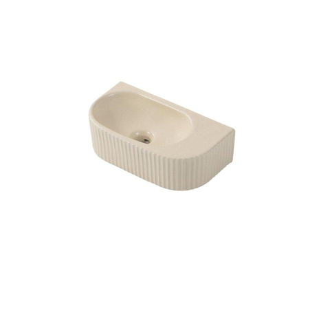 QeramiQ Fuente fonteinset – halfrond – 40x21.5x12 cm – keramiek beige – kraan geborsteld RVS – geribbeld SW1233105