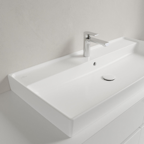 Villeroy & Boch Collaro meubelwastafel - 100x47cm - met overloop - 1 kraangat CeramicPlus - Stone White (mat wit) SW358325