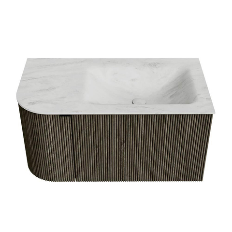 Mondiaz KURVE-DLUX Ensemble de meuble de salle de bain - 85x46x40cm - 1 tiroir - 1 porte - lavabo solid surface - droit - 1 trou de robinet - Shadow SW1414427