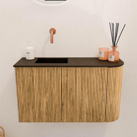 Mondiaz JOYA 71.6cm meuble de toilette - arrondi droit couleur Chêne - Vasque FAYE position Gauche Sans trou de robinet couleur Urban SW1421223
