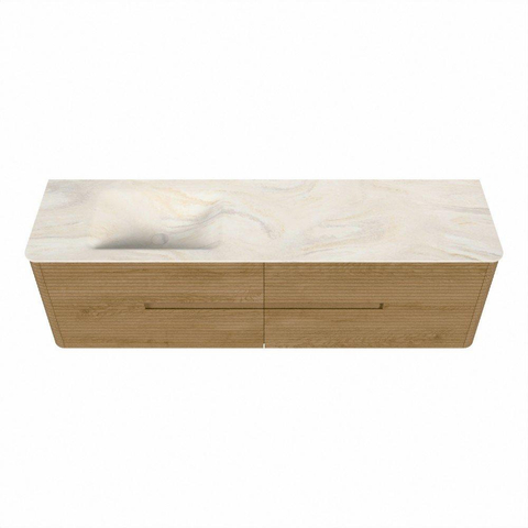 Mondiaz CIRO-DLUX Ensemble de meubles de salle de bains - 170x45x50cm - Plan-vasque Solid Surface Ostra - 1 bac à gauche - 1 trou de robinet - 4 tiroirs - Chêne SW1530947