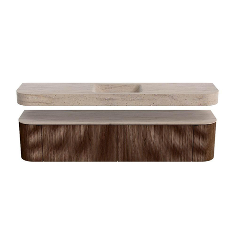MONDIAZ THOR-DLUX Meuble de salle de bains - 200cm - arrondi gauche + droite - couleur Walnut - 2 tiroirs et 2 portes - Vasque suspendue CLOUD Milieu 1 trou de robinet couleur Saba SW1467219