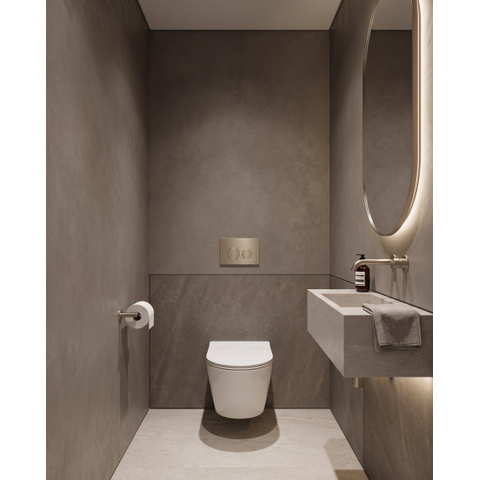 QeramiQ Dely Ensemble de toilette - réservoir encastré Qeramiq Flush - abattant 35mm - plaque de commande en métal laiton brossé - boutons ronds - blanc brillant SW1579192