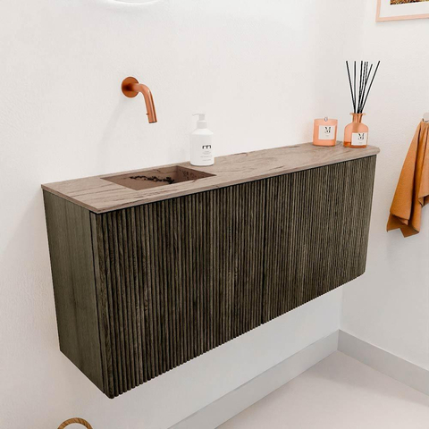 Mondiaz JOYA-DLUX Meuble de salle de bains 101,6cm - arrondi droite couleur Shadow - Vasque FAYE position Gauche Sans trou de robinet couleur Arena SW1424839