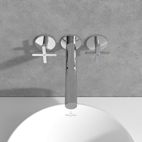 Villeroy & Boch Loop & Friends wastafeluitloop set - met kruisgreep - wandmontage - hoogglans chroom SW974337