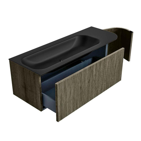 Mondiaz KURVE Ensemble de meuble de salle de bains - 125x46x40cm - 1 tiroir - 1 porte - vasque solid surface - gauche - 1 trou de robinet - Shadow SW1414250