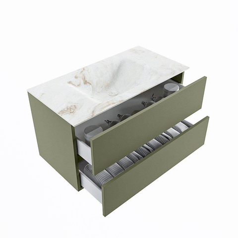 MONDIAZ VICA-DLUX Ensemble meuble de salle de bains - 90cm - meuble bas army - 2 tiroirs - lavabo encastré cloud au milieu - 1 trou de robinet - version haute 60cm - frape SW1088690