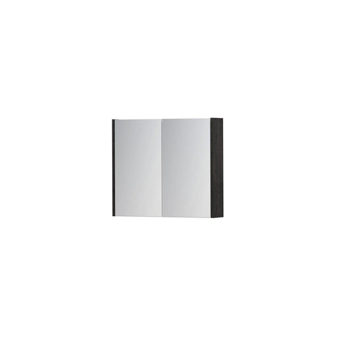 INK SPK1 Spiegelkast - 70x14x60cm - 2 deuren - dubbelzijdige Spiegel - schakelaar en stopcontact - MFC Houtskool eiken SW493518