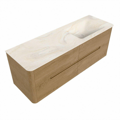 Mondiaz CIRO-DLUX Badkamermeubelset - 140x45x50cm - Solid surface wastafel Ostra - 1 wasbak Rechts - zonder kraangaten - 4 lades - Oak SW1530932