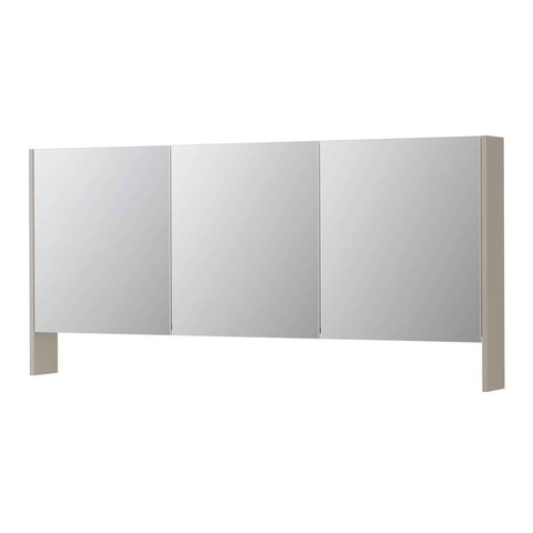 INK SPK3 Armoire de toilette - 160x14x74cm - 3 portes - miroir double face - étagère ouverte - interrupteur et prise de courant - MDF laqué gris cachemire mat SW798257