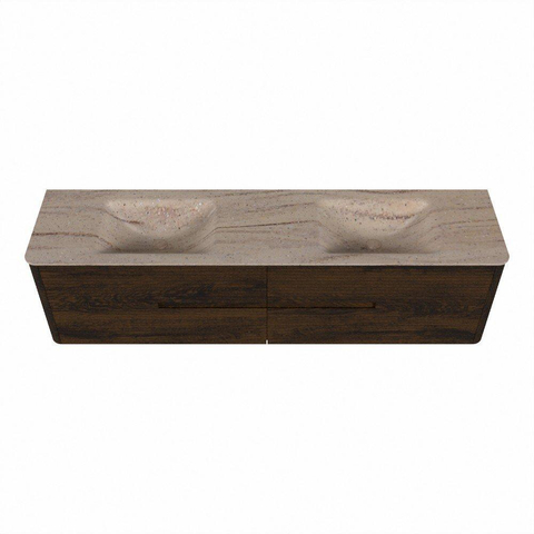 Mondiaz CIRO-DLUX Meuble de salle de bains - 190x45x50cm - Plan vasque Solid surface Saba - 2 lavabos Double - 2 trous de robinet - 4 tiroirs - Noyer SW1530745