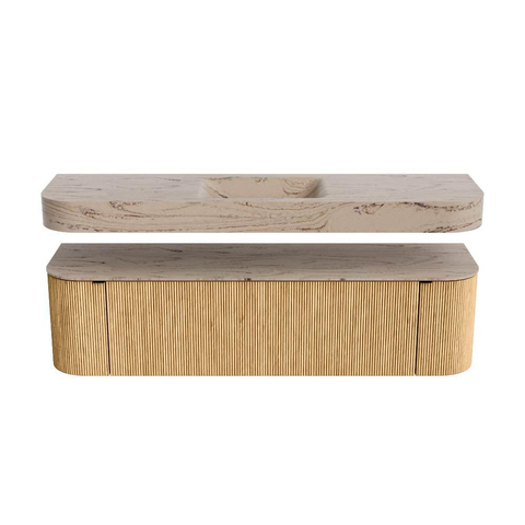 MONDIAZ THOR-DLUX 170cm badmeubel ronding links + rechts kleur Oak met 1 lade en 2 deuren. Vrijhangende wastafel CLOUD Midden 1 kraangat kleur Arena. SW1465804