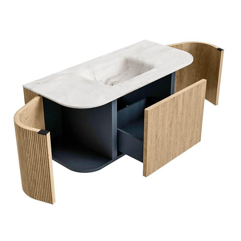 MONDIAZ KURVE-DLUX Meuble de salle de bains 100 cm avec module 25 Len R couleur Oak avec 1 tiroir et 2 portes. Lavabo GRUNNE central 1 trou de robinet couleur Frappe. SW1137309