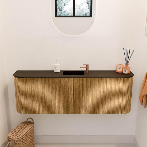 Mondiaz JOYA 123,2cm meuble de salle de bains sous lavabo - arrondis gauche et droite couleur Chêne - Vasque FAYE position Milieu 1 trou de robinet couleur Urban SW1421243