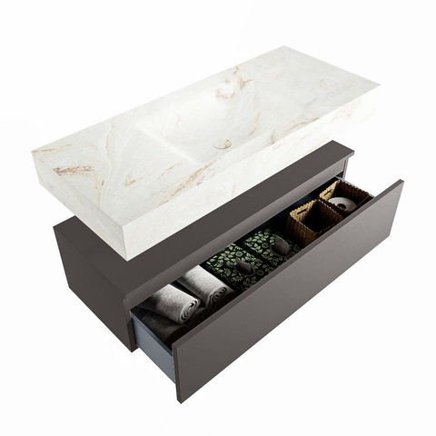 MONDIAZ ALAN - DLUX Badkamermeubelset - 110cm - onderkast - Dark grey - 1 lade - vrijhangende wastafel - wasbak midden - 0 kraangaten - Frappe SW805018