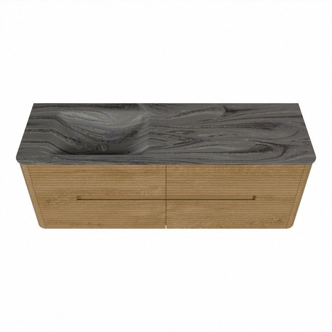 Mondiaz CIRO-DLUX Meuble de salle de bains - 140x45x50cm - vasque solid surface Sombra - 1 lavabo à gauche - sans trous de robinetterie - 4 tiroirs - Chêne SW1531259