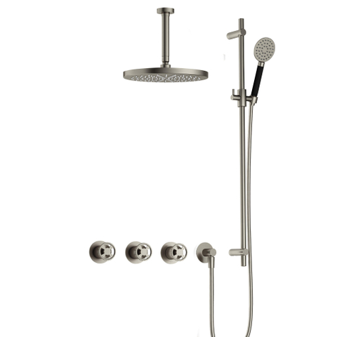 Hotbath Cobber @Work Regendoucheset - inbouw - 15cm plafondarm - 30cm ronde hoofddouche - 3 standen handdouche - glijstang - Geborsteld nikkel SW678047