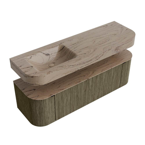 MONDIAZ THOR-DLUX 150cm meuble de salle de bains arrondi gauche + droite couleur Shadow avec 1 tiroir et 2 portes. Vasque suspendue CLOUD Gauche sans trou de robinet couleur Arena. SW1464773