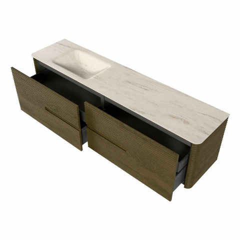 Mondiaz CIRO-DLUX Badkamermeubelset - 190x45x50cm - Solid surface wastafel Meli - 1 wasbak Links - zonder kraangaten - 4 lades - Dusk SW1533193