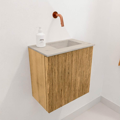 Mondiaz JOYA-DLUX 40cm toiletmeubel - kleur Oak - Wastafel FAYE positie Rechts Zonder kraangat kleur Opalo. SW1422104