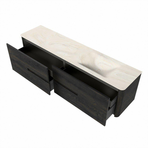 Mondiaz CIRO-DLUX Ensemble de meubles de salle de bains - 190x45x50cm - Plan-vasque Solid surface Ostra - 1 vasque à droite - 1 trou de robinet - 4 tiroirs - Shadow SW1532329