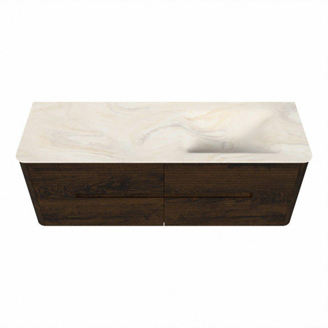 Mondiaz CIRO-DLUX Badkamermeubelset - 140x45x50cm - Solid surface wastafel Ostra - 1 wasbak Rechts - zonder kraangaten - 4 lades - Walnut SW1530405