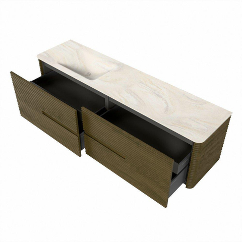 Mondiaz CIRO-DLUX Ensemble de meubles de salle de bains - 180x45x50cm - Plan vasque solid surface Ostra - 1 vasque à gauche - 1 trou de robinetterie - 4 tiroirs - Dusk SW1533449