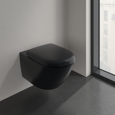 Villeroy & Boch Antao wandcloset - diepspoel - zonder spoelrand - met TwistFlush CeramicPlus - Pure Black (mat zwart) SW917841