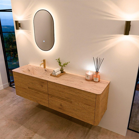 Mondiaz CIRO-DLUX Badkamermeubelset - 170x45x50cm - Solid surface wastafel Arena - 1 wasbak Links - 1 kraangat - 4 lades - Oak SW1531355