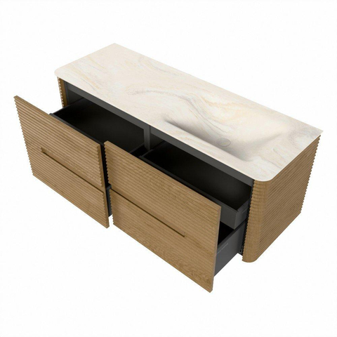 Mondiaz CIRO-DLUX Badkamermeubelset - 130x45x50cm - Solid surface wastafel Ostra - 1 wasbak Rechts - zonder kraangaten - 4 lades - Oak SW1530920