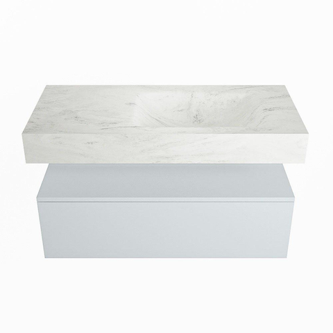 Mondiaz ALAN-DLUX Ensemble de meuble - 100cm - meuble Clay mat - 1 tiroir - Lavabo Cloud Opalo suspendu - vasque Droite - 0 trous de robinet SW806873