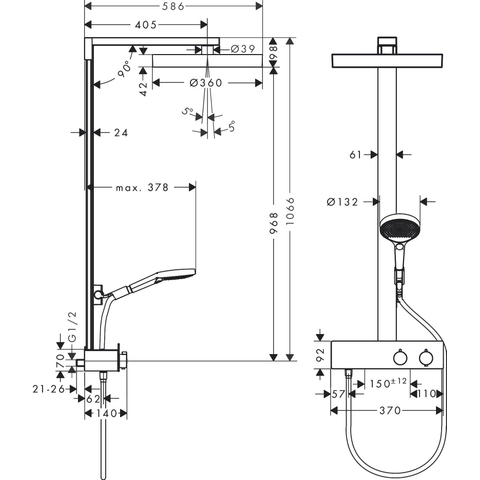 Hansgrohe RainFinity Showerpipe - 360 - 1jet - met showertablet - 350 - mat zwart SW918136