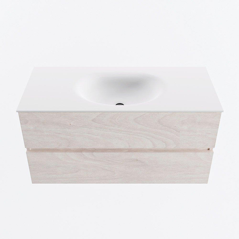 MONDIAZ VICA Ensemble meuble de salle de bains - 100cm - meuble bas contreplaqué - 2 tiroirs - lavabo moon central - 1 trou de robinet - version hauteur 60cm - talc SW1080683