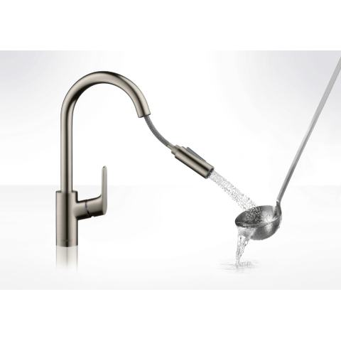 Hansgrohe Focus m41 Eengreeps keukenmengkraan - 240 met uittrekbare vuistdouche - 2 straalsoorten - rvs look GA66536