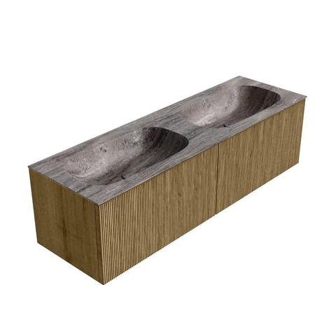 MONDIAZ KURVE-DLUX 150cm badmeubel kleur Dusk met 2 lades en 0 deuren. Wastafel STOR SMALL Dubbel zonder kraangat Oza. SW1432745