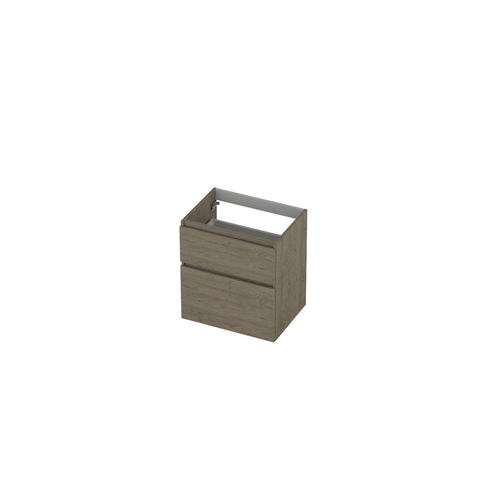 INK Wastafelonderkast - 60x45x65cm - 2 lades - greeploos - met houten keerlijst - MFC - Greige eiken SW693036
