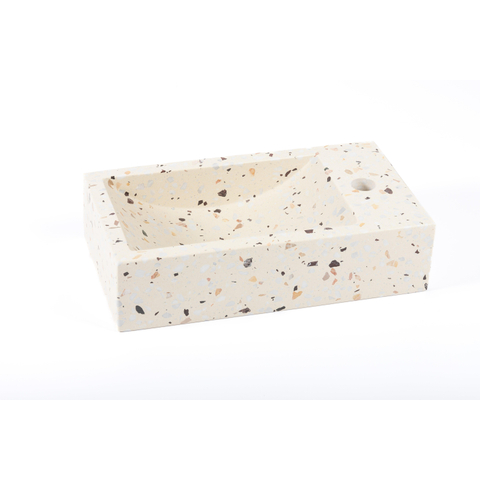 FugaFlow Eccelente Pietra Ensemble lave-mains - 40x22x10cm - trou de robinet à droite - robinet de lave-mains acier inox brossé PVD - bonde - siphon abaissé - beige mat SW1468983