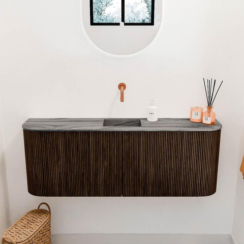 Mondiaz JOYA-DLUX 113.2cm toiletmeubel - ronding links en rechts kleur Walnut - Wastafel FAYE positie Midden Zonder kraangat kleur Sombra. SW1424780
