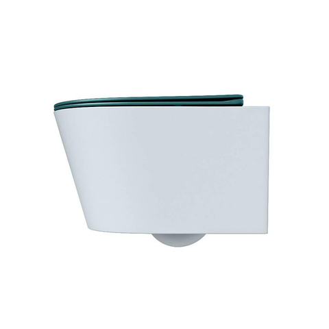 Mondiaz LAVIE hangtoilet – spoelrandloos – 36 x 53 cm – met softclose zitting – Clay (lichtblauw/grijs), zitting Smag (groen) SW1208711
