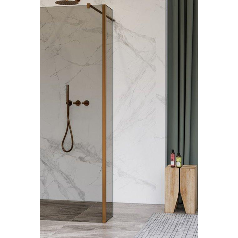 Fortifura Galeria zijwand - 40x200cm - rookglas - 8mm - met hoekprofiel - PVD - geborsteld koper SW925356