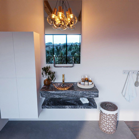 Mondiaz ALAN-DLUX Ensemble de meuble - 100cm - meuble Lava mat - 0 tiroirs - Lavabo Cloud Lava suspendu - vasque Gauche - 1 trou de robinet SW809221