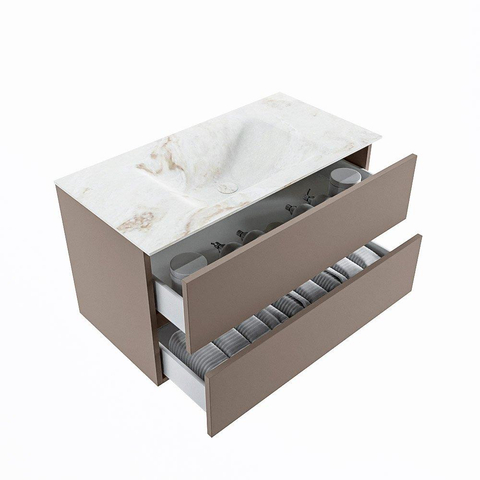 MONDIAZ VICA-DLUX Ensemble meuble de salle de bains - 90cm - sous-meuble smoke - 2 tiroirs - lavabo encastré cloud central - sans trous de robinet - version haute 60cm - frape SW1088861